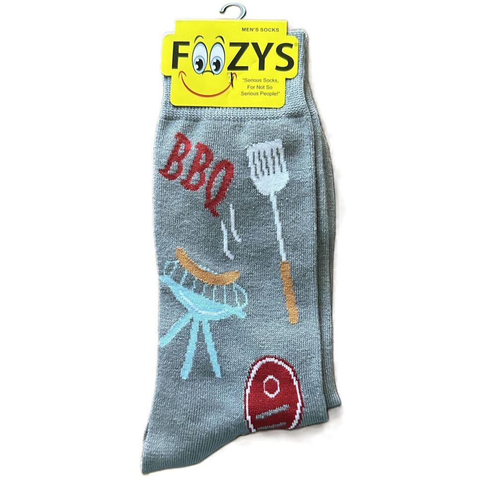 NWT Foozys Grey BBQ Grill Grilling Crew Socks Casual Men's One Size